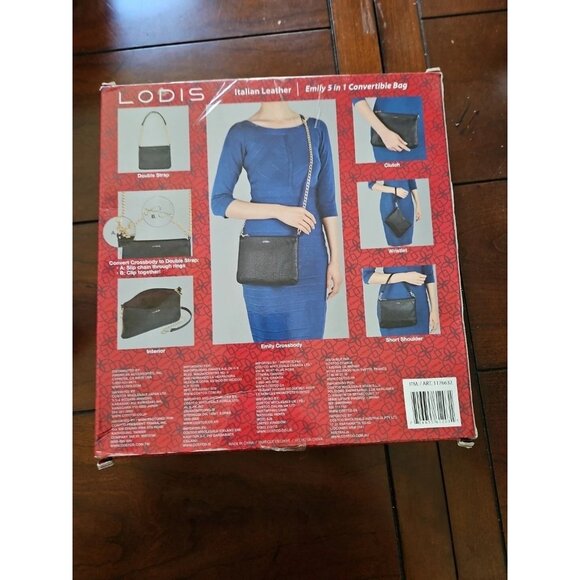 NWOT LODIS Borrego Emily Italian Leather 5 in 1 Convertible Crossbody Bag Black - Picture 7 of 13